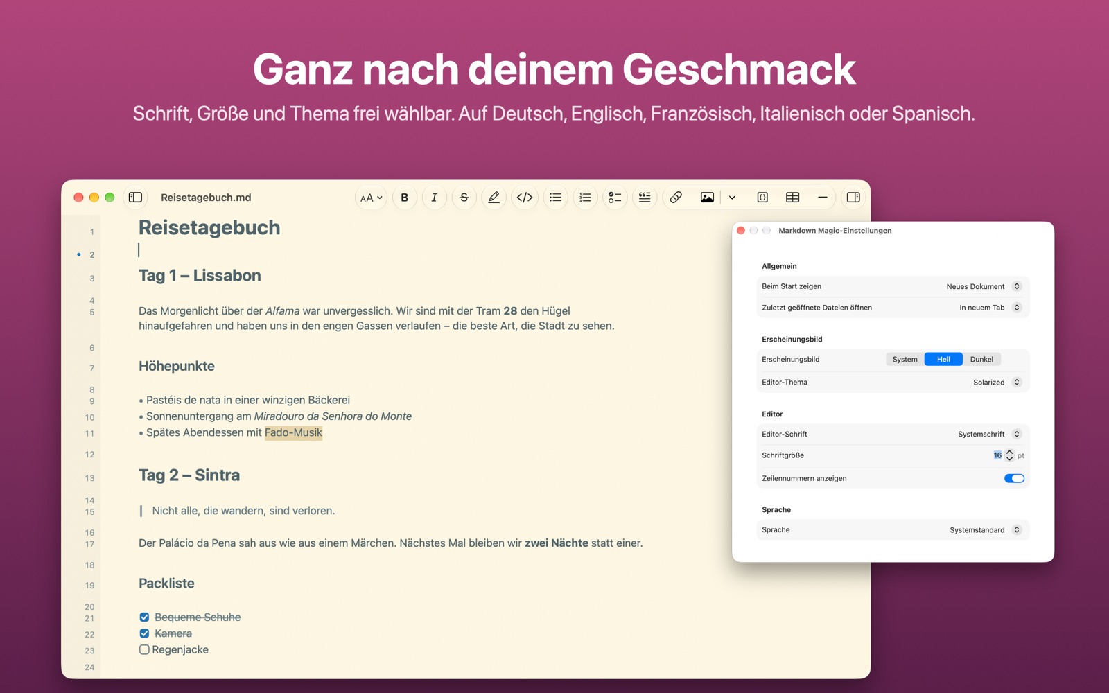Deine Schrift, deine Größe, dein Thema.